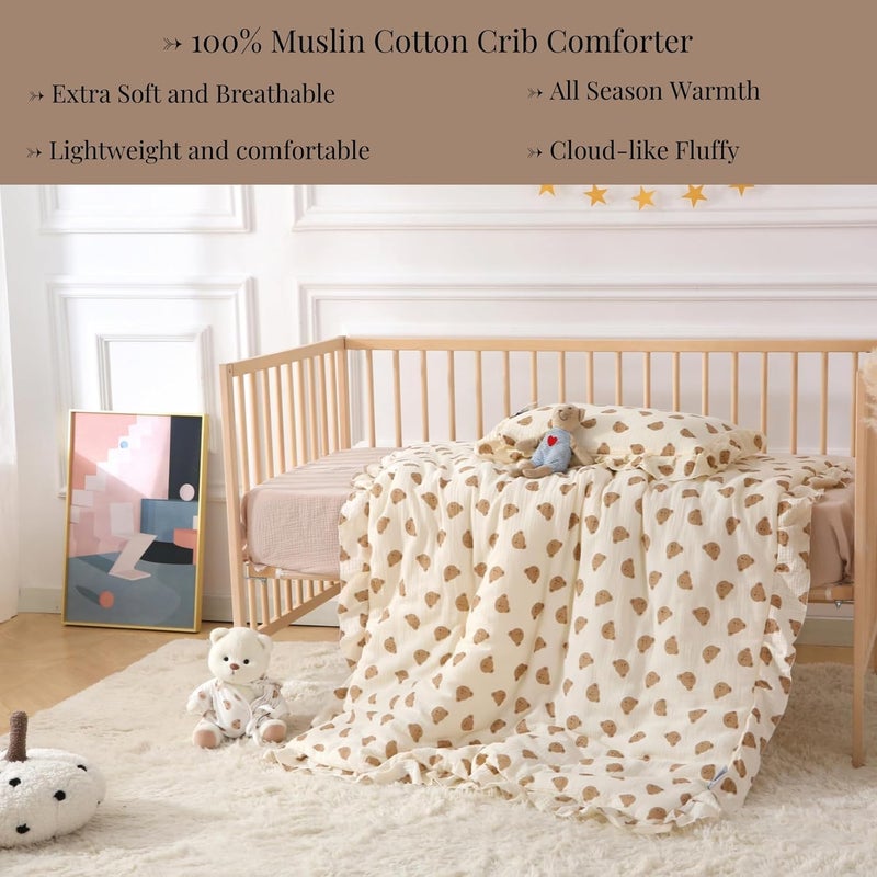 CLoucl لحاف سرير أطفال من قطن موسلين 100%، لحاف ناعم ومريح قابل للعكس، بطانيات للأطفال في جميع الفصول للأولاد والبنات، قابل للغسل في الغسالة، 41"x48" - Image 3